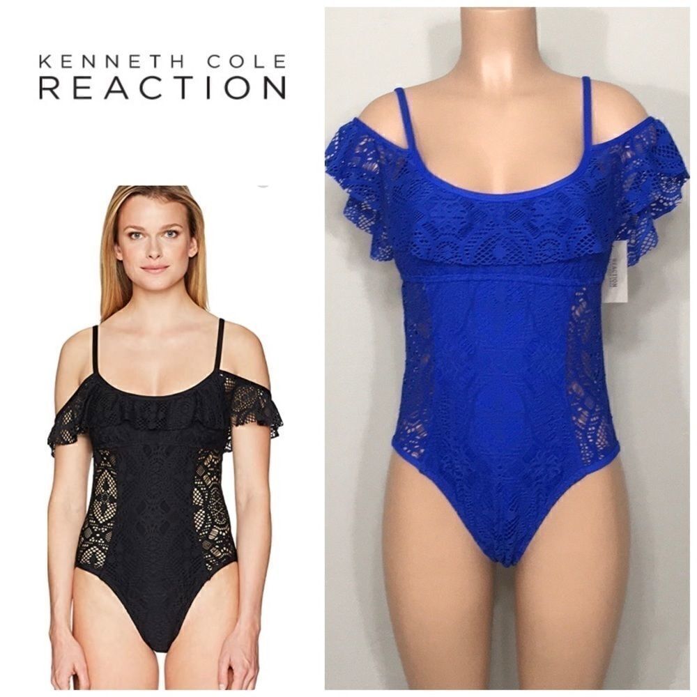 Kenneth Cole Reaction V-Neck Crochet Swim Suit.